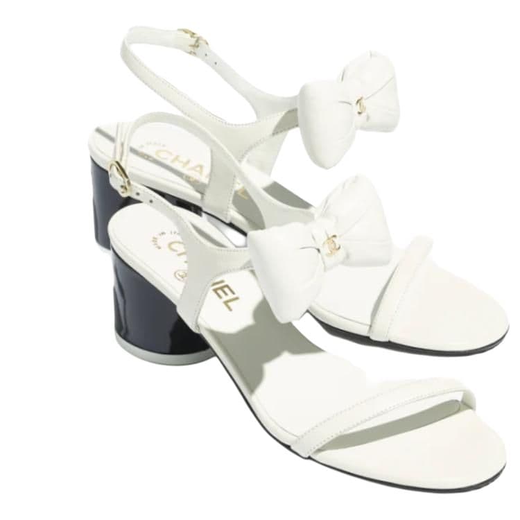 CHANEL 25P Lambskin Leather Round Toe High Heel Single Strap Sandals 5.5cm Women's White 6