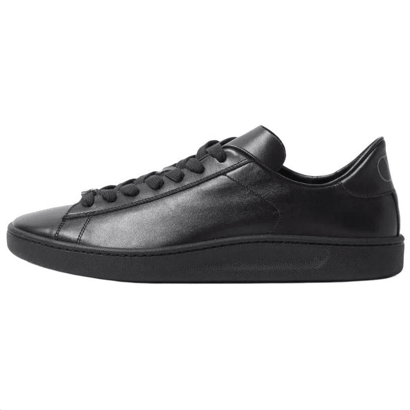 Valentino Royco Men's Calfskin Round Toe Lace-Up Low-Top Sneakers Black 2
