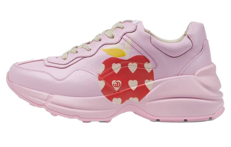 GUCCI Rhyton Heart Apple Pattern Low Top Casual Shoes Women's Pink 2