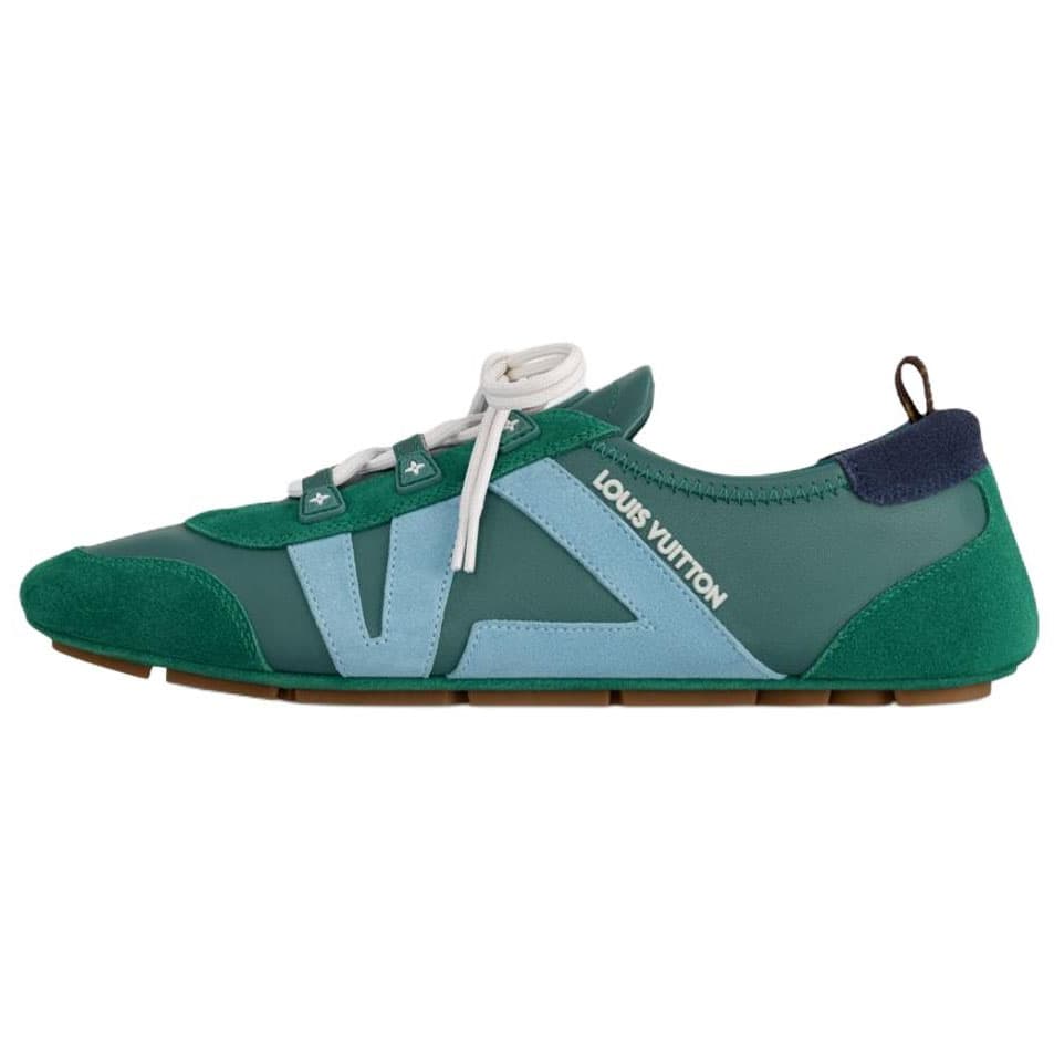 LOUIS VUITTON Sneakerina Trainer Lambskin Leather Round Toe Lace-Up Ballet Style Thin Sole Low-Top Casual Shoes Women's Green