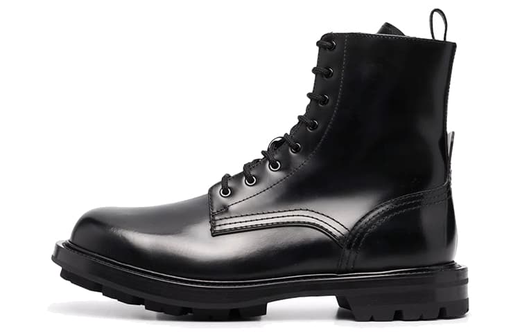 Alexander McQueen Polished Leather Combat Boot Black 2