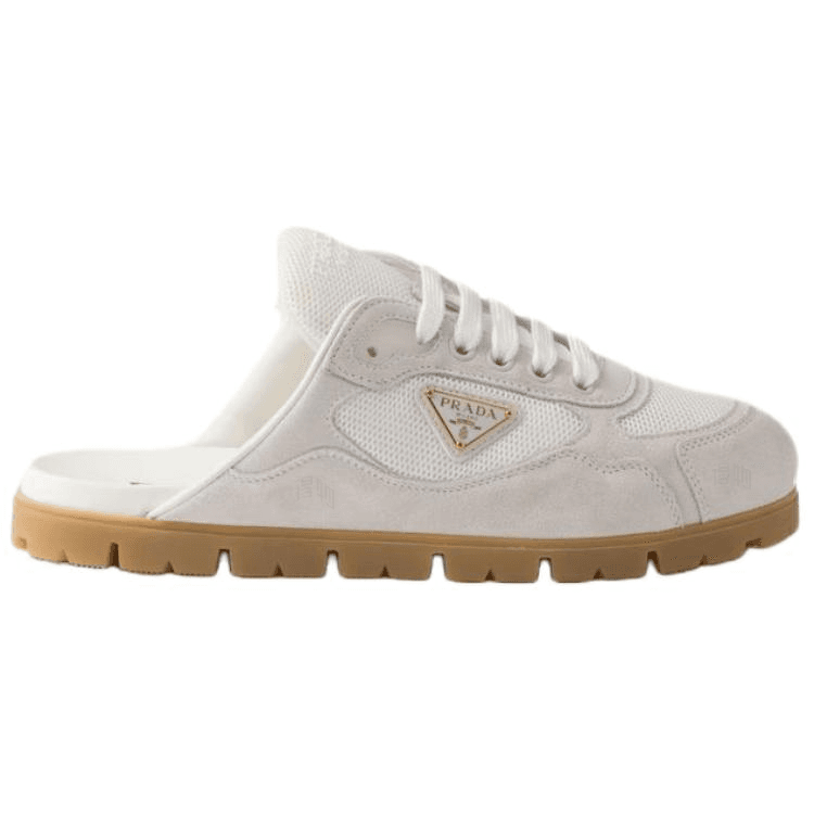 PRADA Trail Backless Round Toe Mules Rubber Sole Toe-Cover Sandals Women's White 3