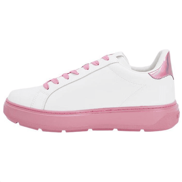 LOVE MOSCHINO Cow Leather Round-Toe Lace-Up Low-Top Sneakers Women's Pink 2