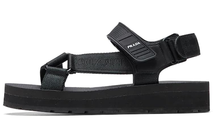 PRADA Platform Open-Toe Velcro Sandals Women's Black 2