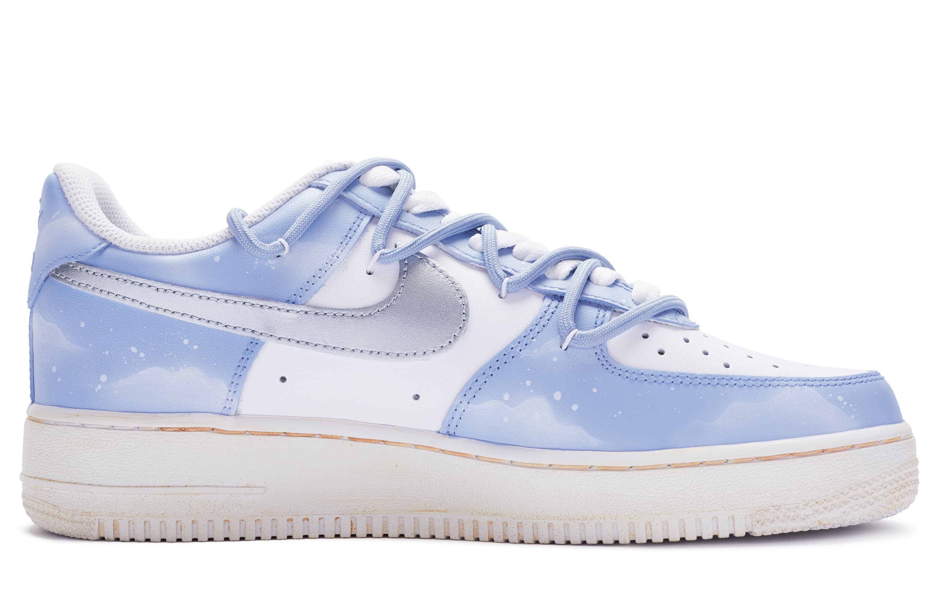 Nike Air Force 1 Skateboard Shoes Men Low-Top Silver White Blue 4