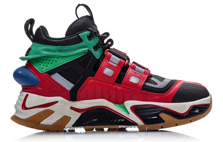 LiNing Slip-Resistant Coverage Warm High-Top Vintage Basketball Shoes Men's Black Red Green 4