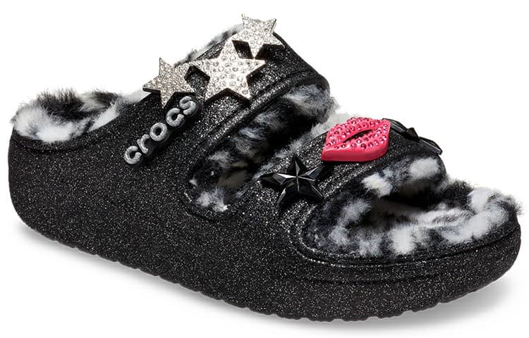 Crocs Classic Cozzzy Disco Glitter Sandals 'Black' Women's 5