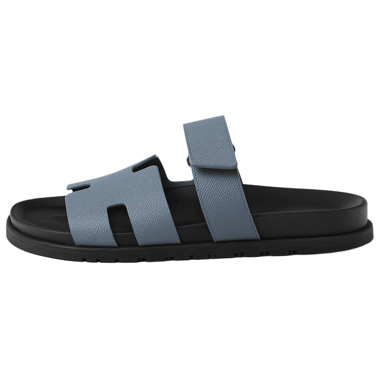 HERMES Chypre Calfskin Flat Open-Toe Slide Sandals Men's Blue 2