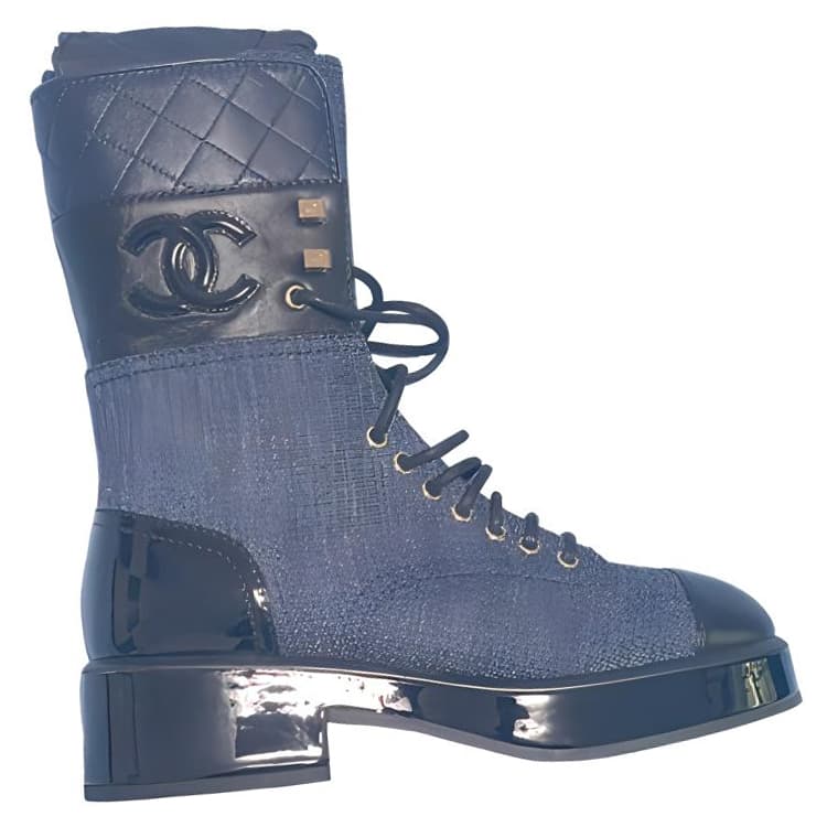 CHANEL Ankle Boots Women's Blue Black 3