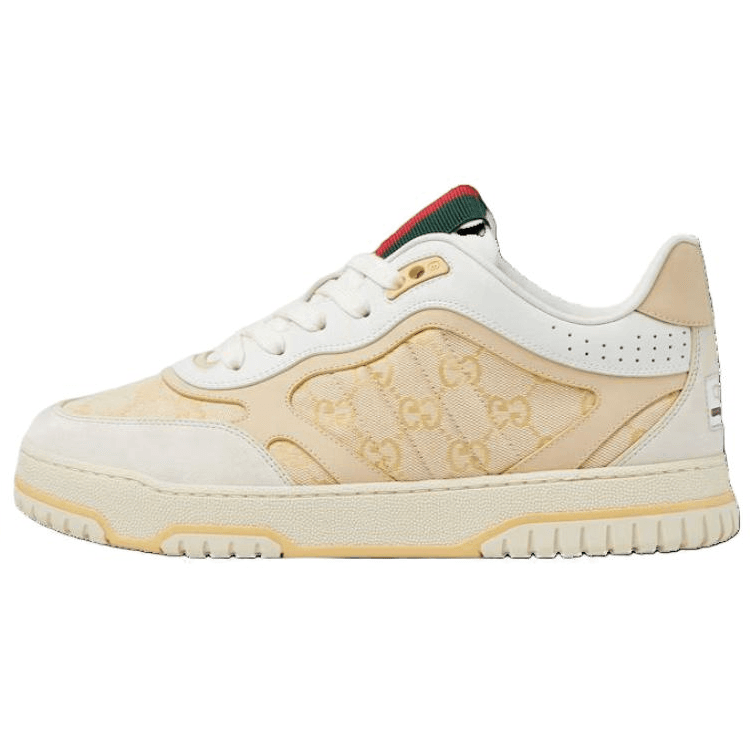 GUCCI Re-Web Suede Canvas Round Toe Lace-Up Low-Top Sneakers Men's Beige 2
