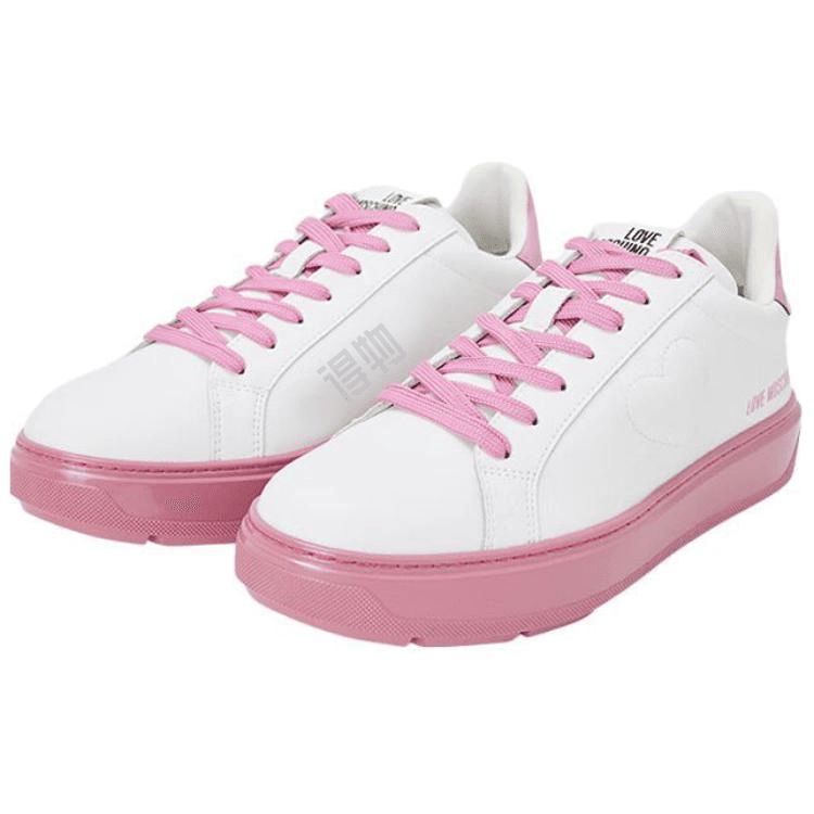 LOVE MOSCHINO Cow Leather Round-Toe Lace-Up Low-Top Sneakers Women's Pink 6