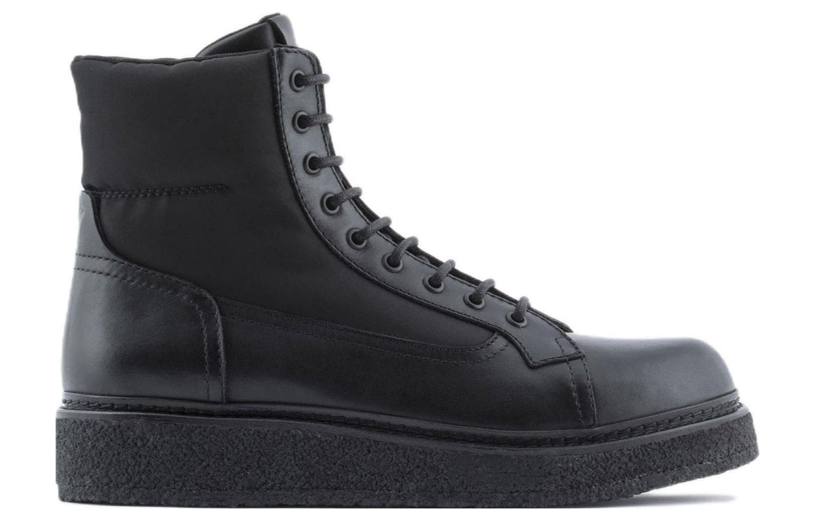 EMPORIO ARMANI Leather Lace-Up Round Toe Ankle Boots Men's Black 3