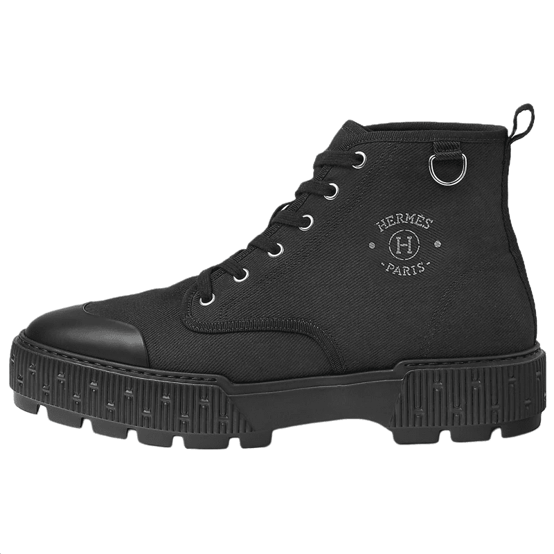 HERMES Calfskin Round-Toe Platform Side Print Ankle Boots 3cm Men's Black