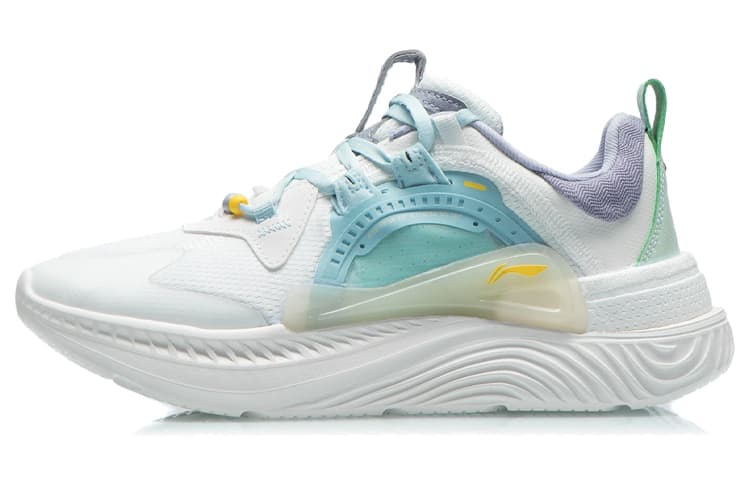 LINING Spark Casual Shoes Women's Low-Top Mist White/Light Belly Blue/Water Ripple Green