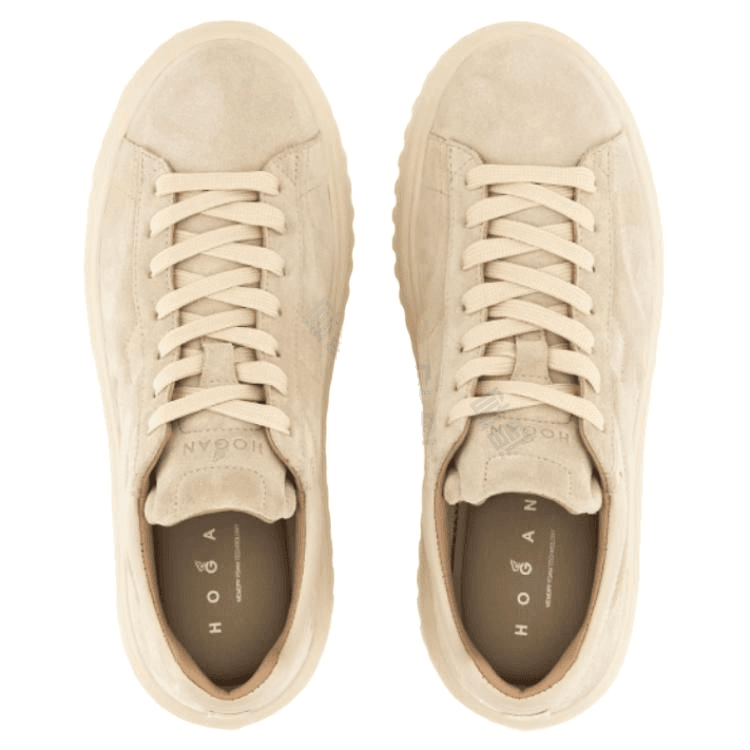 HOGAN H-Stripes Cow Split Leather Round Toe Lace-Up Thick Sole Biscuit Shoes Low-Top Casual Shoes Women's Brown 6