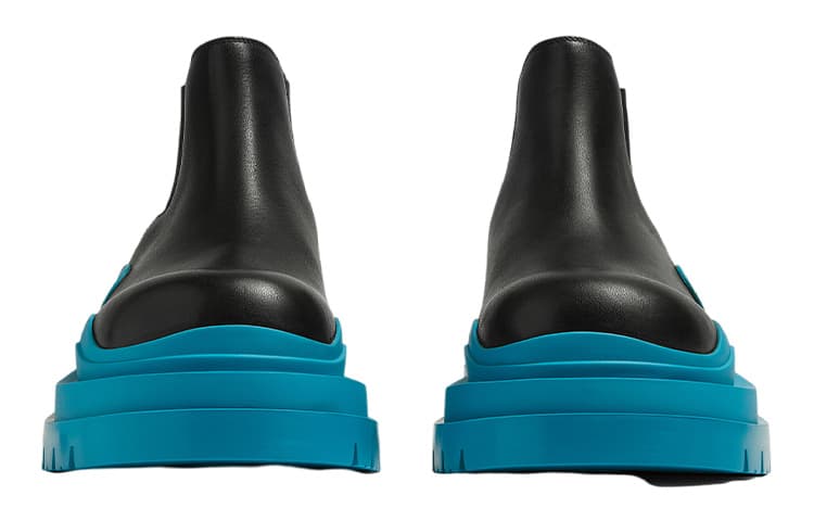 Bottega Veneta Leather Tire Chunky Sole Ankle Chelsea Boot Black Amalfi Blue 6