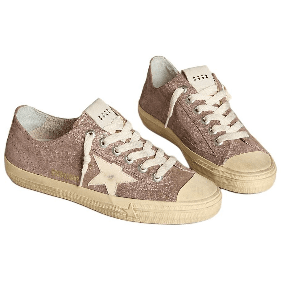 Golden Goose V-Star Cow Leather Lace-Up Round Toe Low-Top Sneakers Women's Light Brown 6