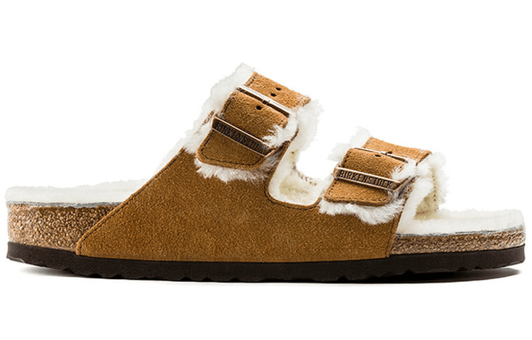 Birkenstock Arizona Fleece-Lined Cork Sandals Unisex Ginger Yellow Regular Fit 4