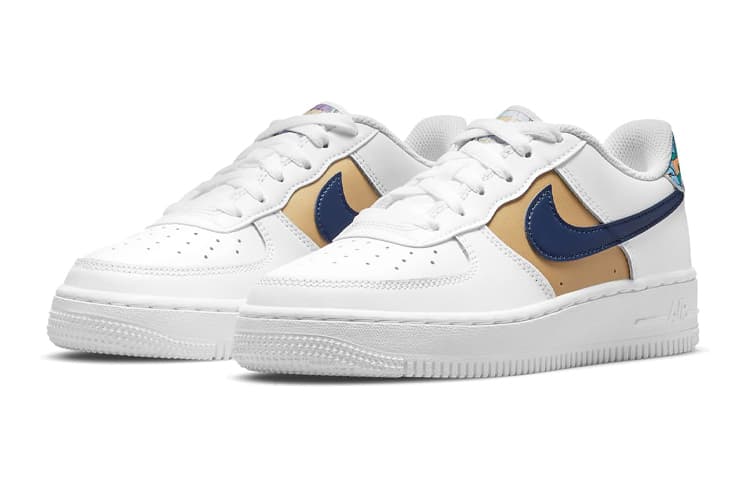 Nike Air Force 1 Low '07 LV8 White Blue Void Metallic Gold GS 6