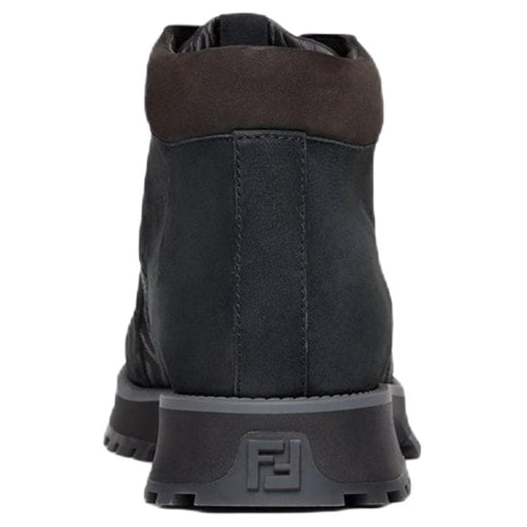 FENDI Leather Lace-Up Round Toe Fashion Ankle Boots Men's Charcoal 4