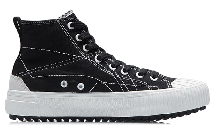 LiNing Breathable High-Top Skateboard Shoes Women's Black White 4