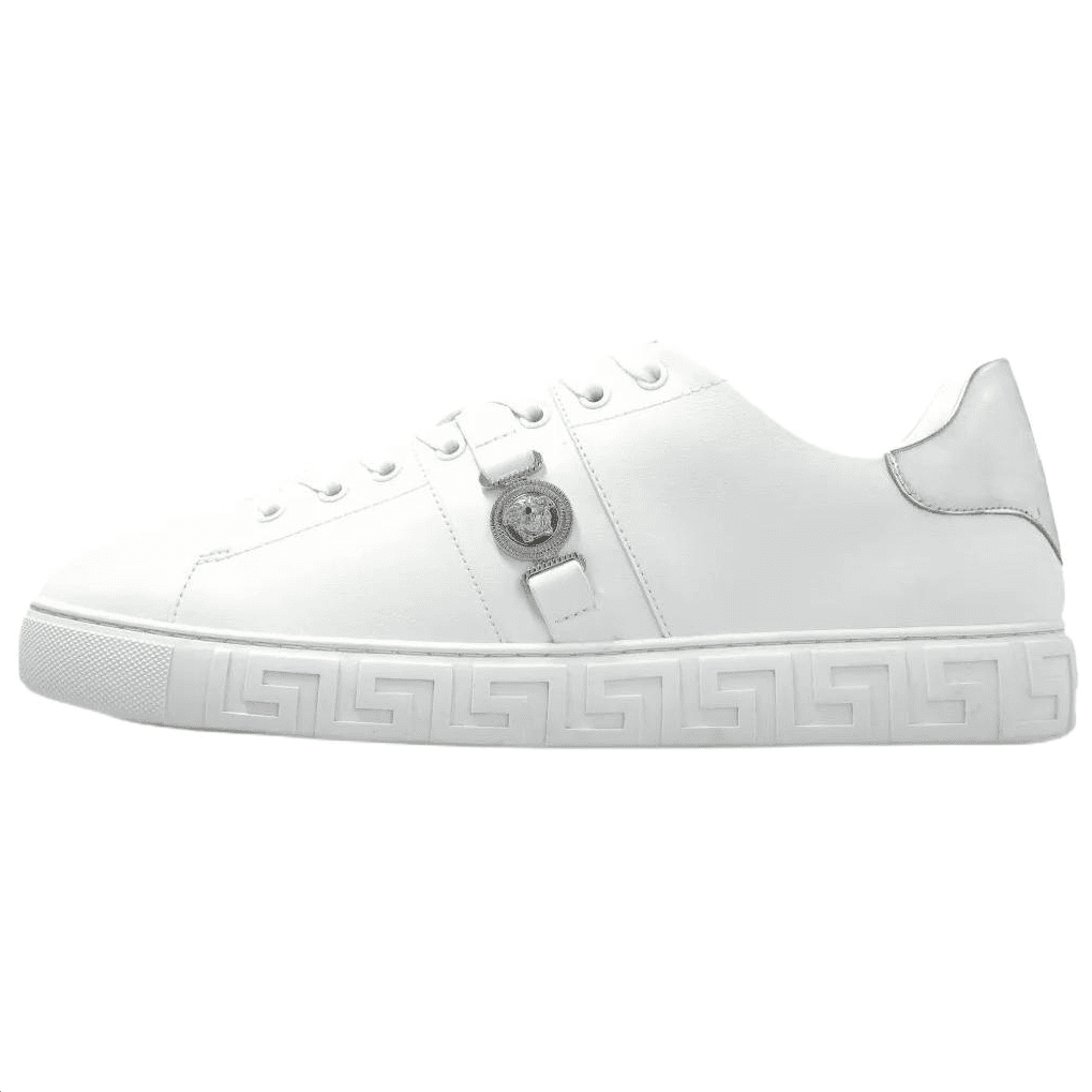 VERSACE Leather Round-Toe Lace-Up Low-Top Sneakers Men's White 2