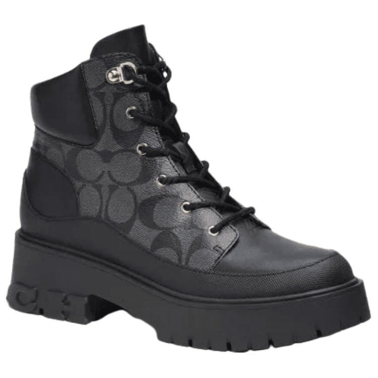COACH Royce Leather Round Toe Lace-Up Ankle Boots Women's Black 5