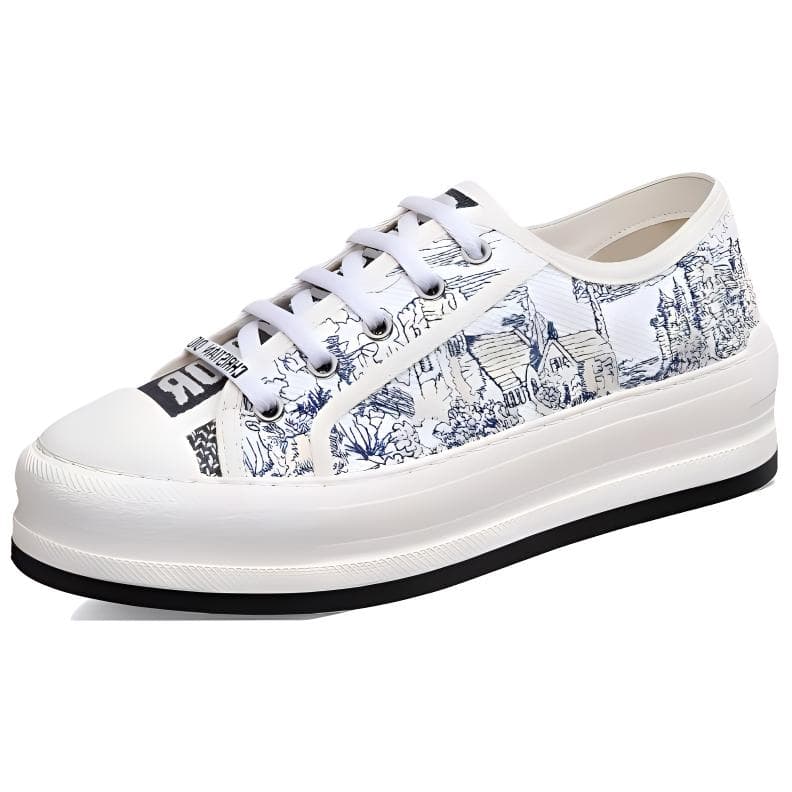 DIOR Walk'n'Dior Platform Shoes Embroidery Low-Top Skateboard Shoes Women's Dark Blue 6