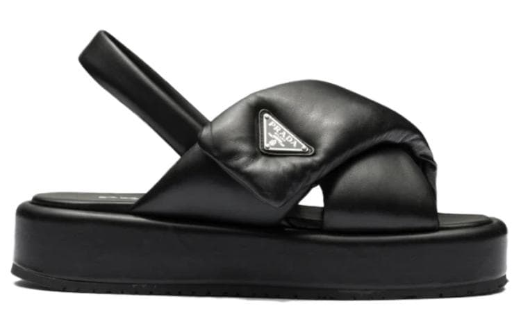 PRADA Soft Padded 35mm Wedge Sandals Black Nappa Leather Women's 3