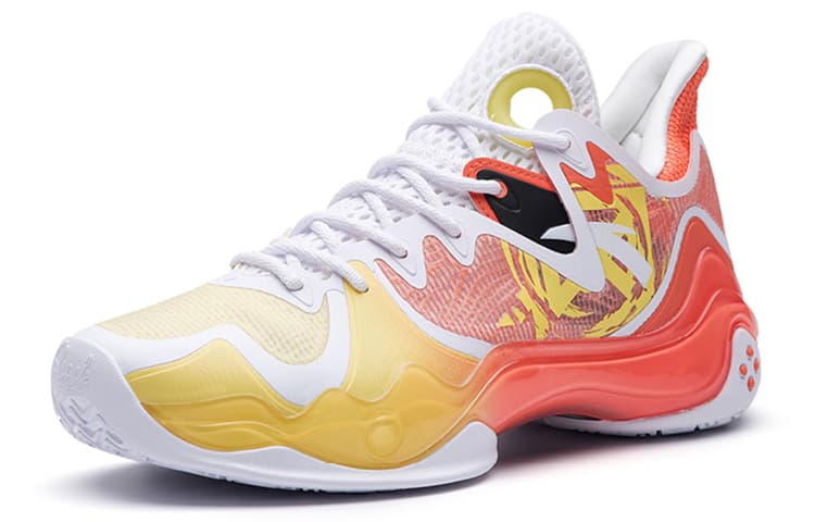 ANTA Shock Wave 4 Basketball Shoes Men Low-Top Orange/Yellow White 4