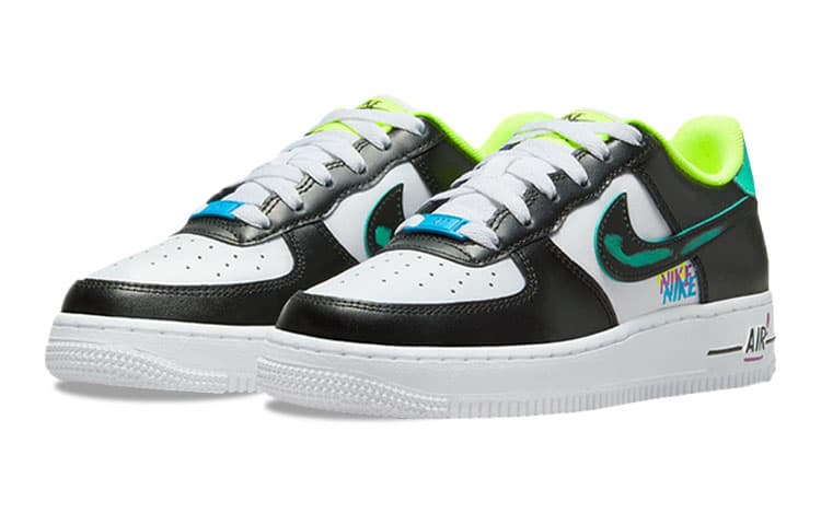Nike Air Force 1 Graffiti Abrasion Resistant Low Top Kids' Skateboarding Shoes Black Green Teenagers 4