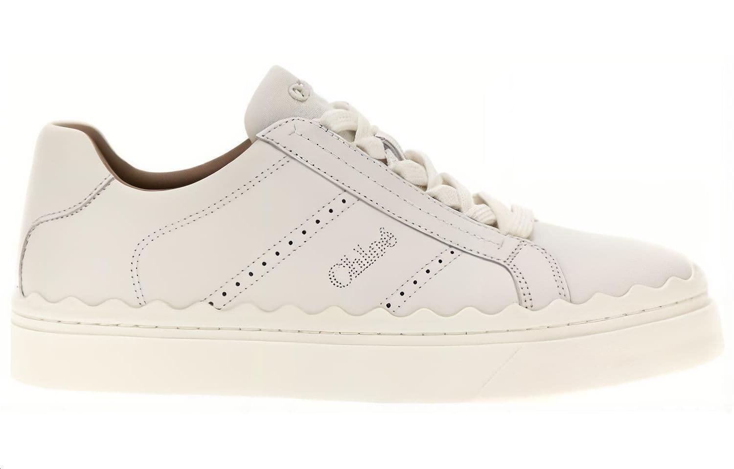 Chloe Leather Round Toe Lace-Up Low-Top Sneakers Women's White 3