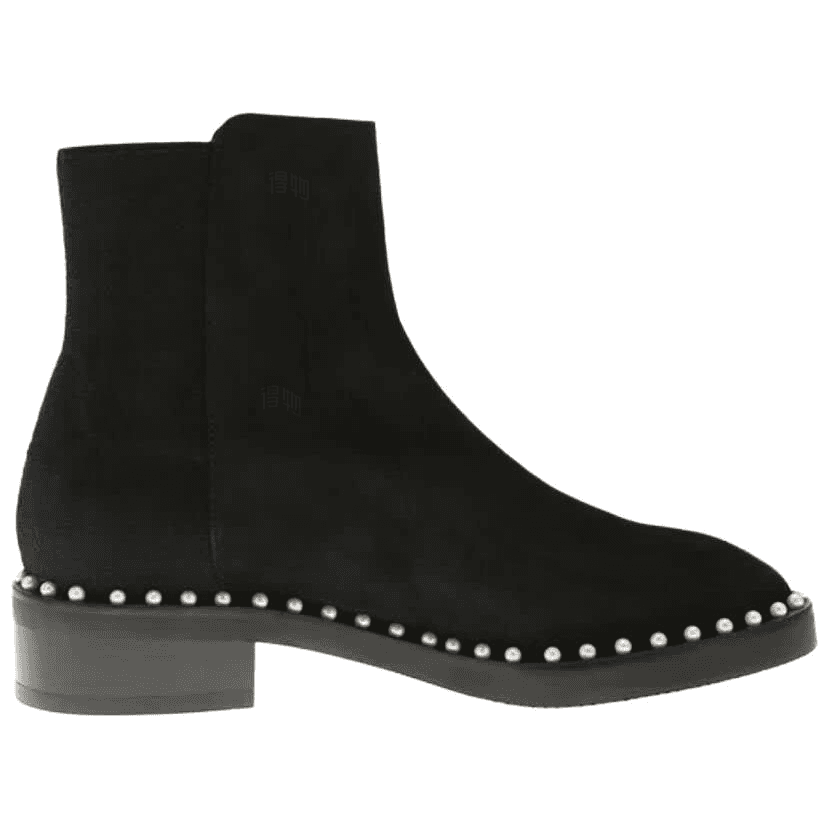 Stuart Weitzman SW Easyonpearl Suede Round Toe Pull-On Pearl Embellished Ankle Boots 3.5cm Women's Black 3