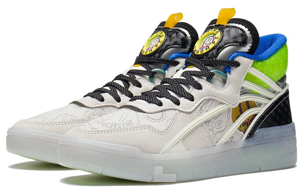 LiNing Wave Mid Party Anti-Slip Wear-Resistant Mid-Top Skateboard Shoes Women's White Black Blue 6