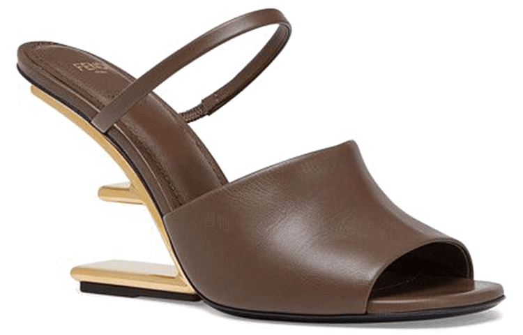 FENDI Fendi First Leather One-Strap High-Heel Sandals Women's Brown 6