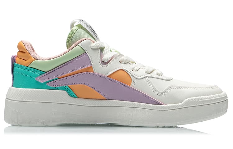 LINING Wave Skateboard Shoes Women's Low-Top White Purple/Green 3