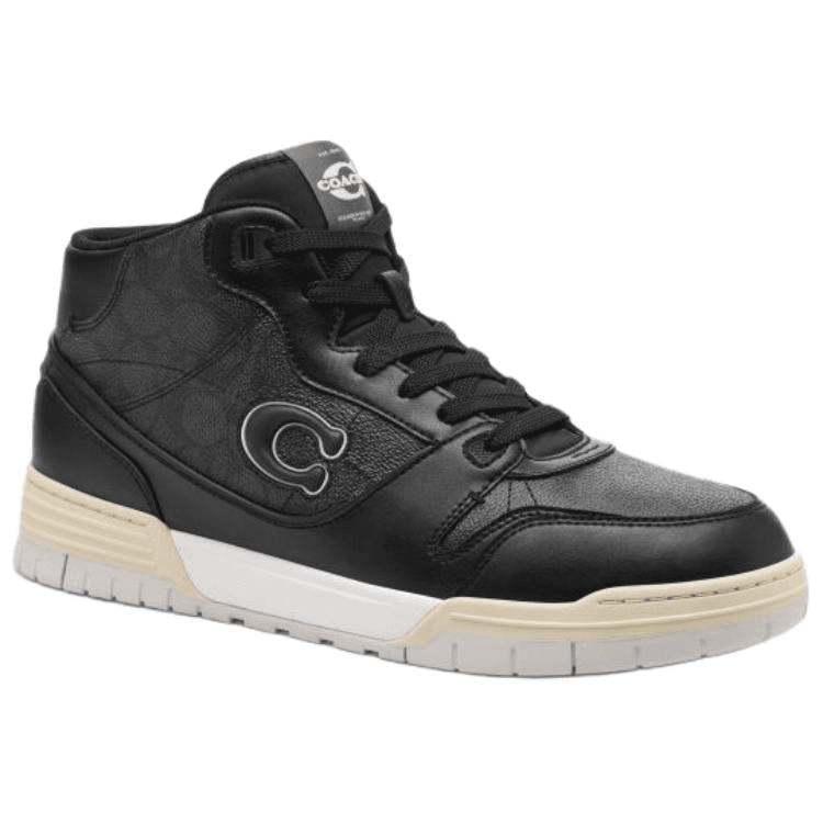COACH Soho Cow Split Leather Mid-Top Skate Shoes Men's Black 5
