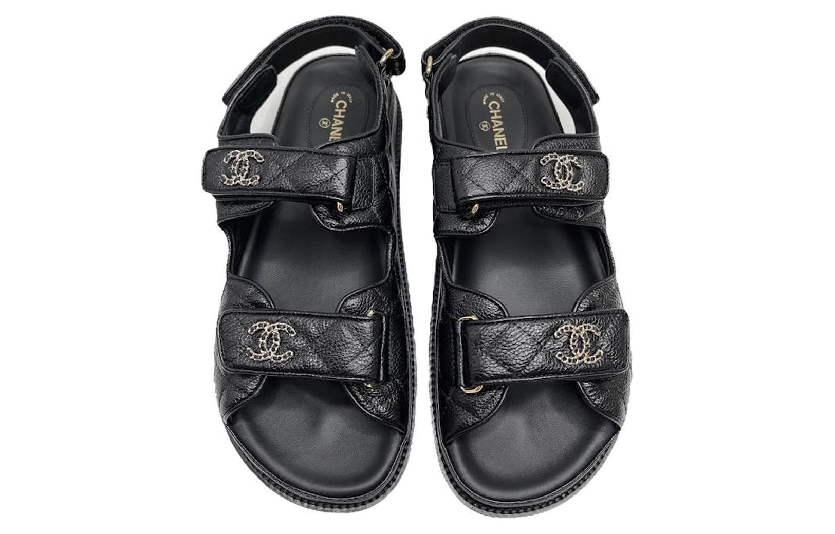 CHANEL Quilted Dad Sandal Black Leather Women's 6