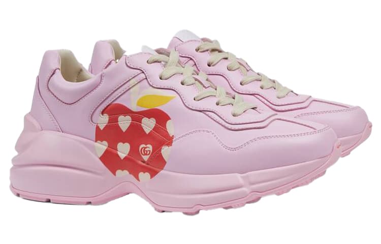 GUCCI Rhyton Heart Apple Pattern Low Top Casual Shoes Women's Pink 3
