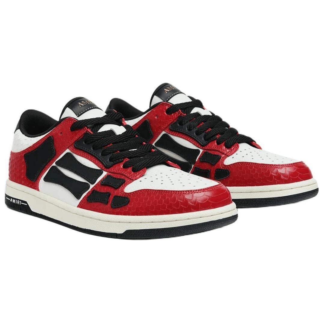 AMIRI Skel-Top Low Leather Round Toe Lace-Up Flat Low-Top Sneakers Men's Red 6