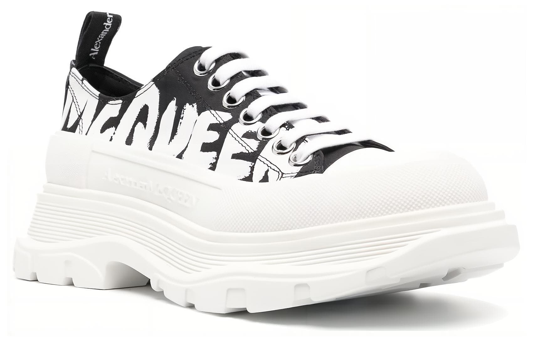 Alexander McQueen Tread Slick Low Lace Up Graffiti Shoes 'White Black' Women's 6
