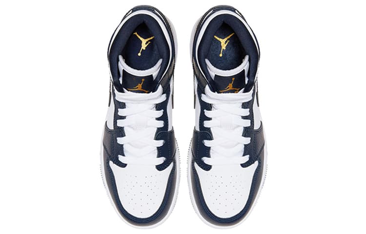 Jordan 1 Mid White Metallic Gold Obsidian GS 6