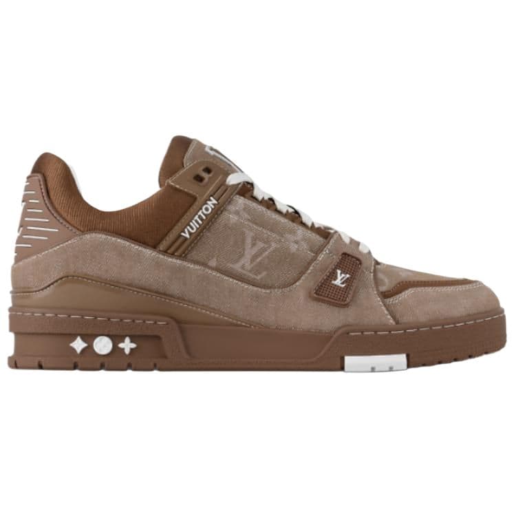 LOUIS VUITTON Trainer Denim Lace-Up Round-Toe Logo Print Low-Top Canvas Shoes Men's Brown 4