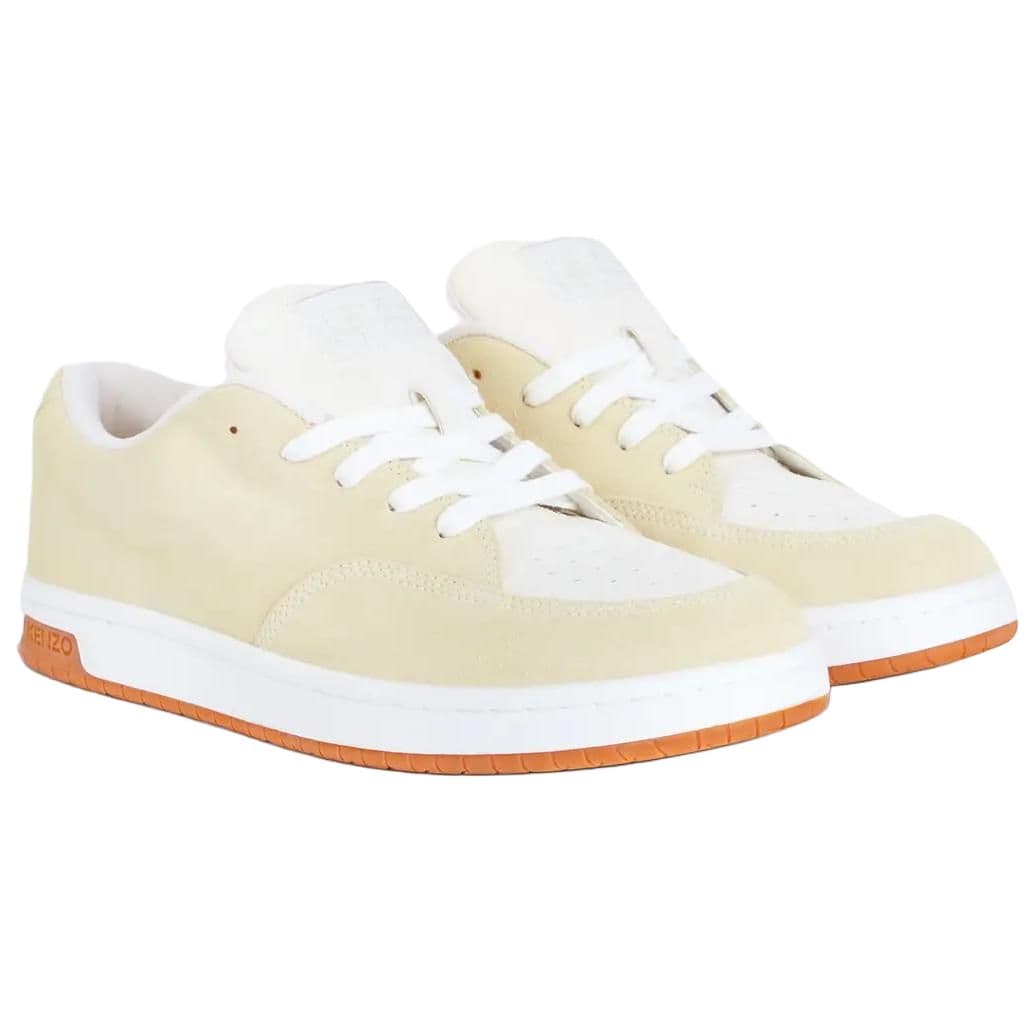 KENZO Dome Men's Cow Suede Round Toe Lace-Up Low-Top Sneakers Light Yellow 6