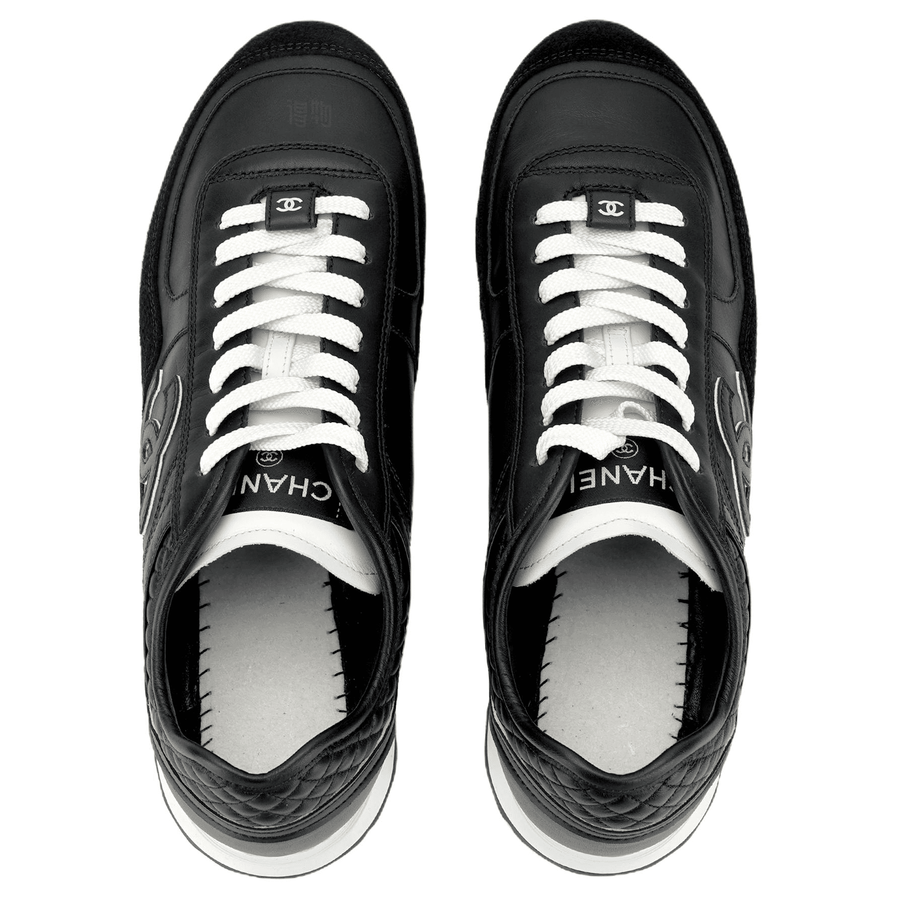 CHANEL 25P Suede Calfskin Round Toe Lace-Up Flat Thin Sole Low-Top Casual Shoes Women's Black 5