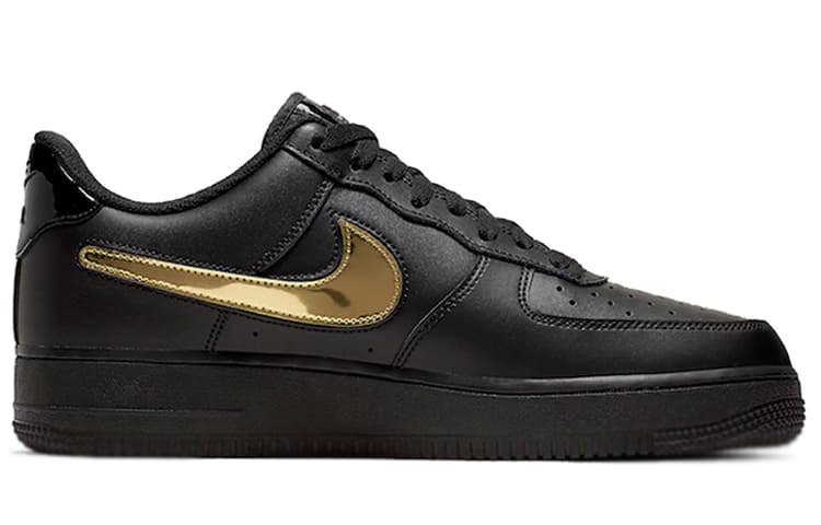 Nike Air Force 1 Black Metallic Gold Removable Swoosh Pack 3