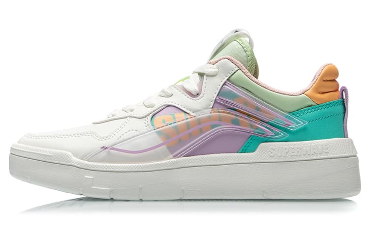 LINING Wave Skateboard Shoes Women's Low-Top White Purple/Green