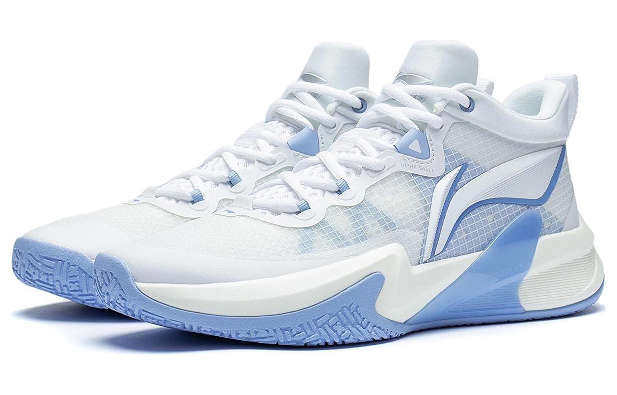 LiNing Cushioning Anti Slip And Wear Resistant Breathable Coverage Low Top Basketball Shoes Men's White Blue 6