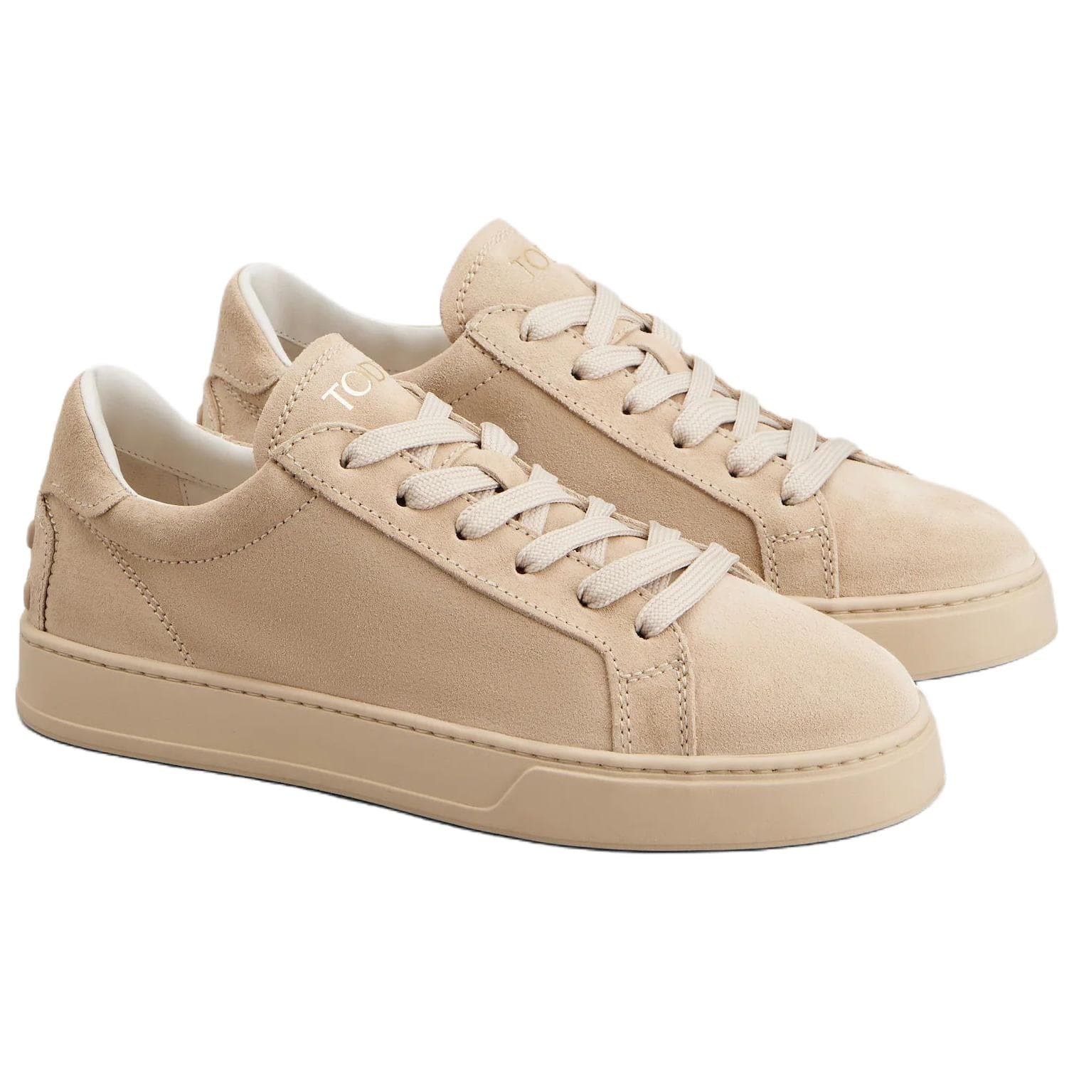 TOD'S Suede Leather Lace-Up Round Toe Low-Top Sneakers Women's Beige 6