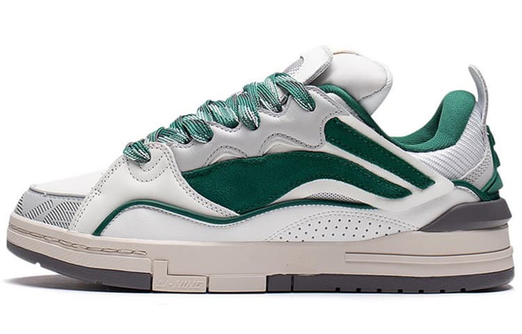 LiNing Wave Golden Slip-Resistant Cushioning Wear-Resistant Low-Top Skateboard Shoes Men's White Green 2